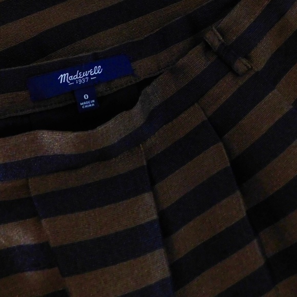 MADEWELL Linen & Silk Blend Striped Pleated Skirt Brown & Black Stripe Size 0 - Picture 10 of 13